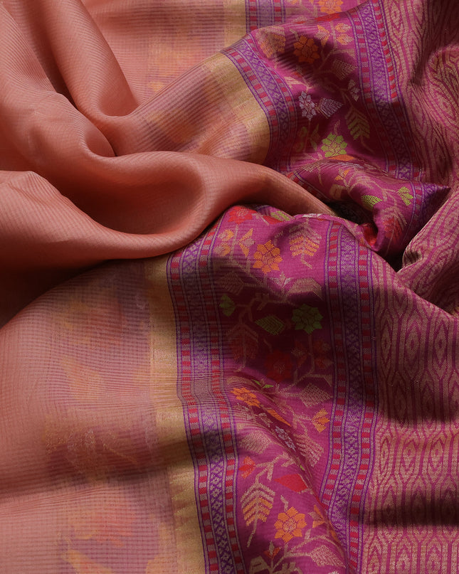 Peach-Purple Banarasi Kora Saree