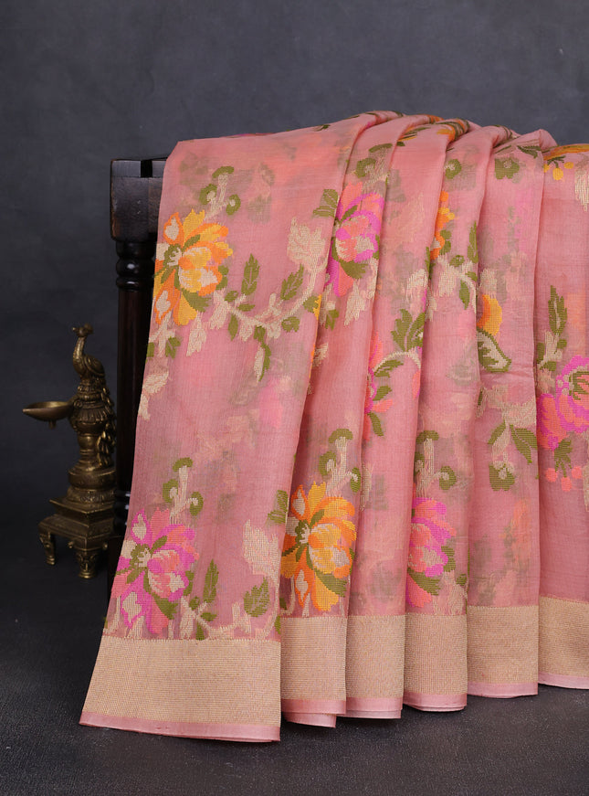 Peach Banarasi Kora Saree