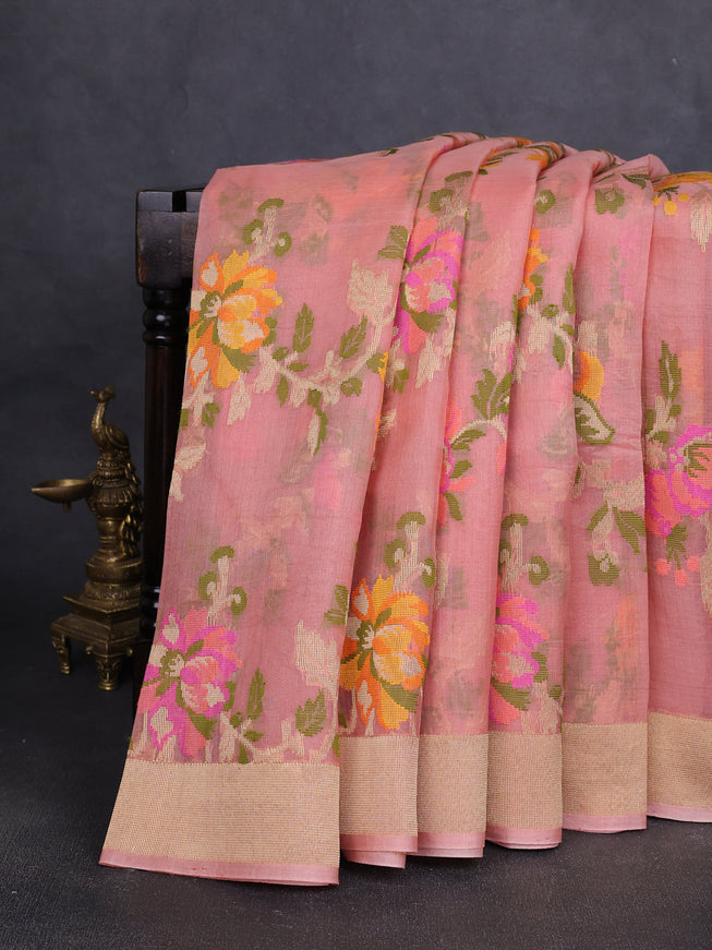 Peach Banarasi Kora Saree