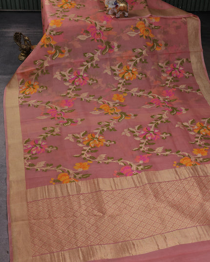 Peach Banarasi Kora Saree