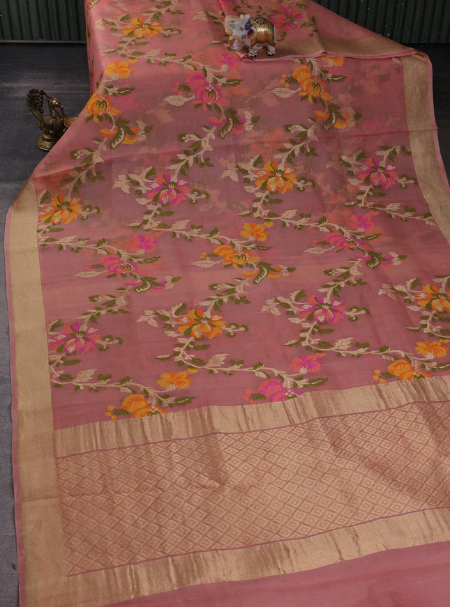 Peach Banarasi Kora Saree