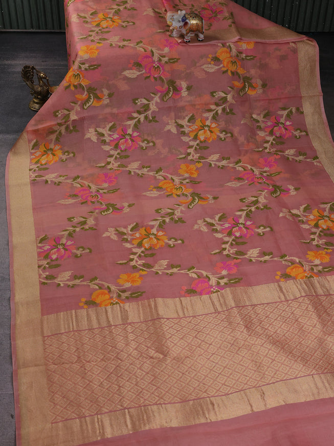 Peach Banarasi Kora Saree