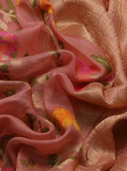Peach Banarasi Kora Saree