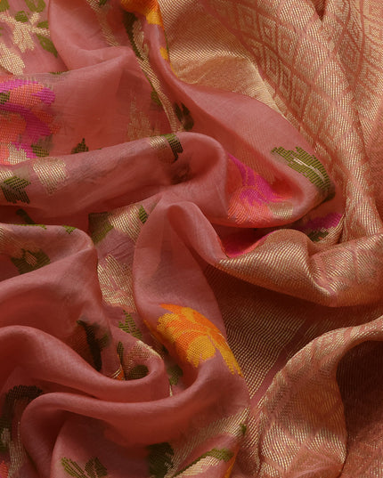 Peach Banarasi Kora Saree
