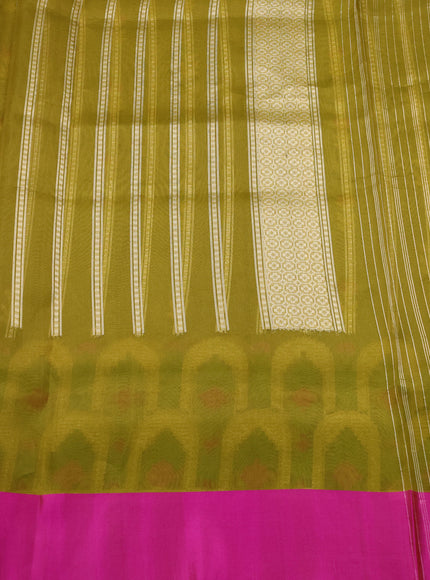 Olive Green-Rani Pink Banarasi Kora Saree