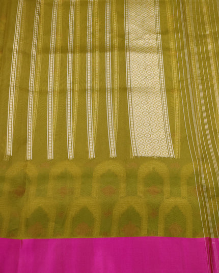Olive Green-Rani Pink Banarasi Kora Saree