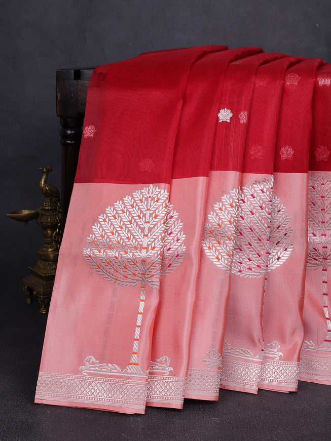 Red-Peach Banarasi Kora Saree