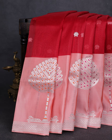Red-Peach Banarasi Kora Saree