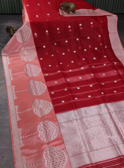 Red-Peach Banarasi Kora Saree