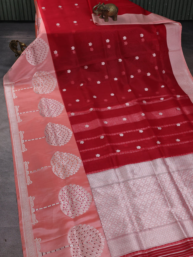 Red-Peach Banarasi Kora Saree