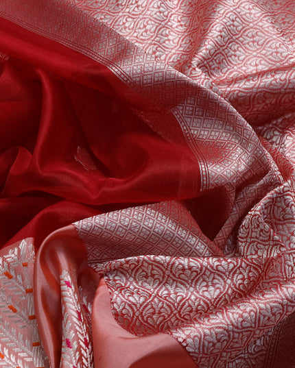 Red-Peach Banarasi Kora Saree