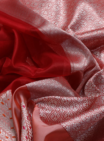 Red-Peach Banarasi Kora Saree