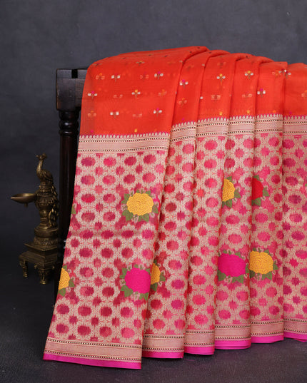 Orange-Pink Banarasi Kora Saree
