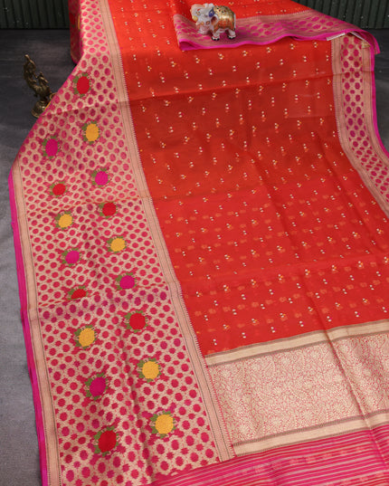 Orange-Pink Banarasi Kora Saree