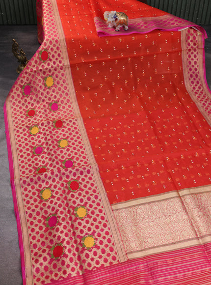 Orange-Pink Banarasi Kora Saree