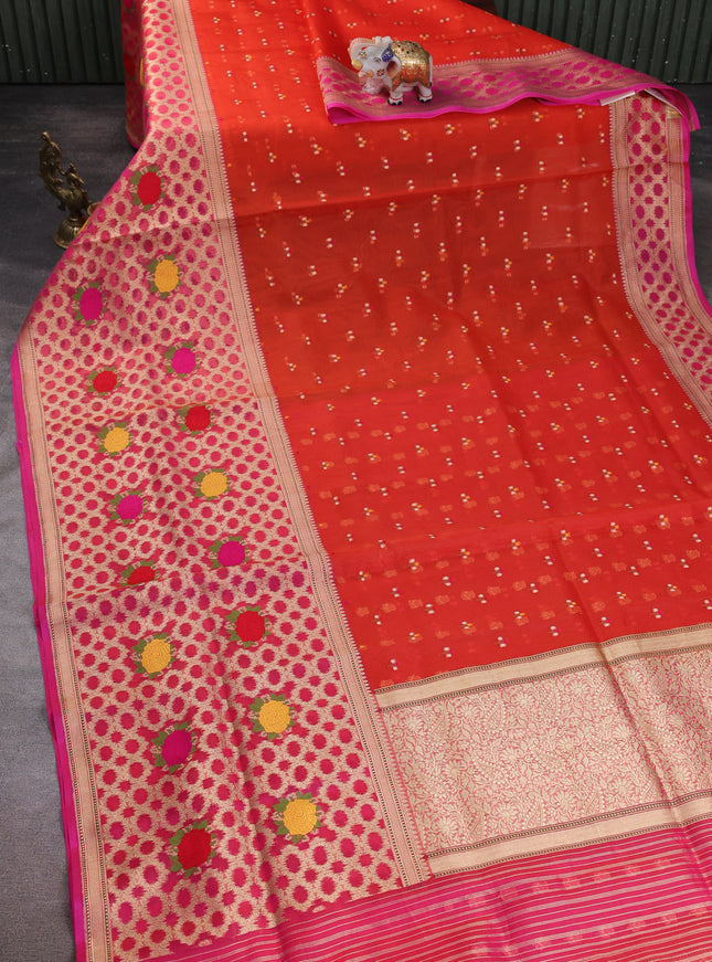 Orange-Pink Banarasi Kora Saree