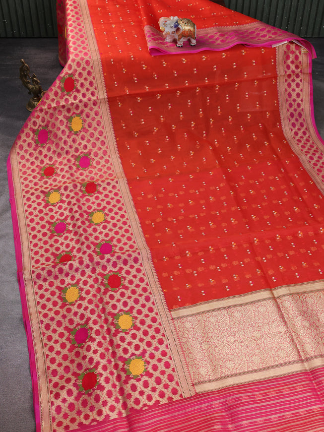 Orange-Pink Banarasi Kora Saree