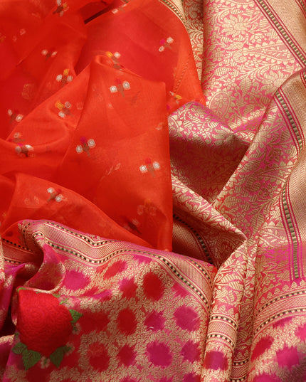 Orange-Pink Banarasi Kora Saree