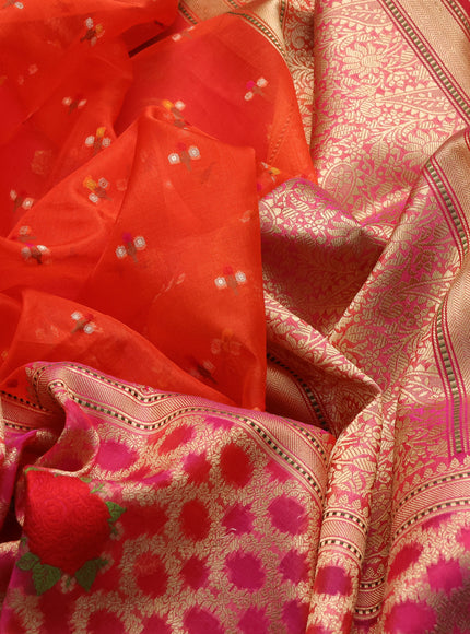 Orange-Pink Banarasi Kora Saree