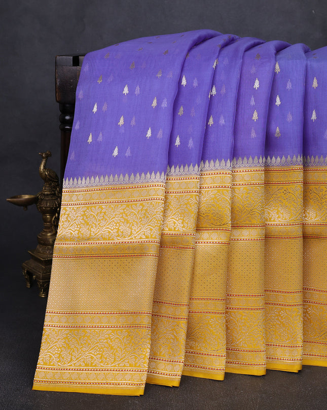 Blue-Yellow Banarasi Kora Saree