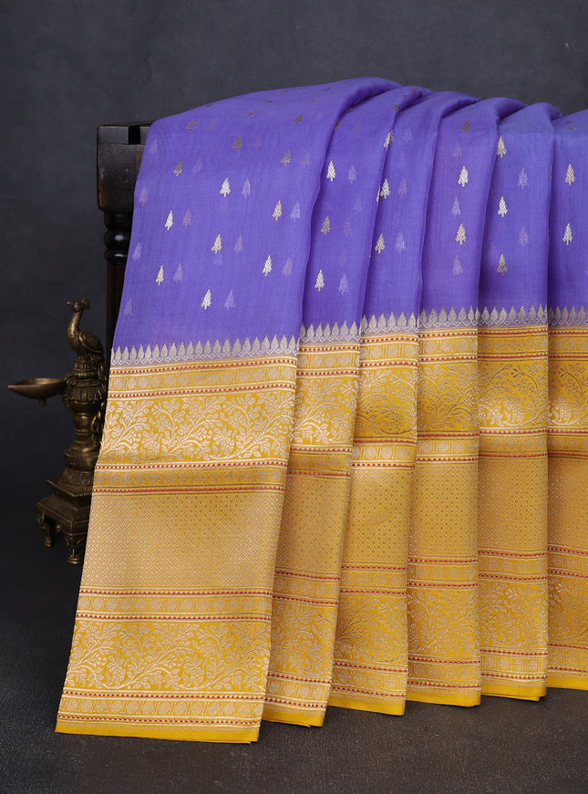 Blue-Yellow Banarasi Kora Saree
