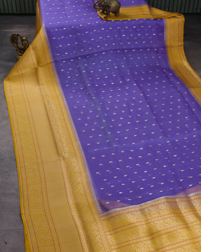 Blue-Yellow Banarasi Kora Saree
