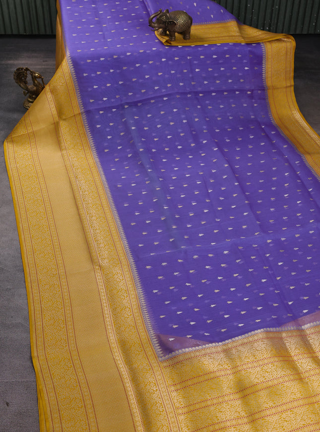 Blue-Yellow Banarasi Kora Saree