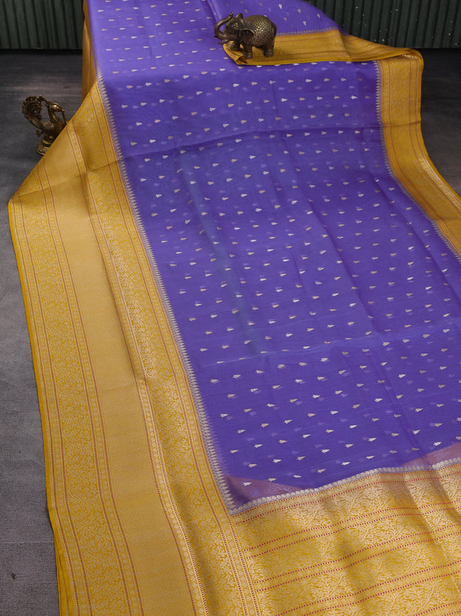Blue-Yellow Banarasi Kora Saree