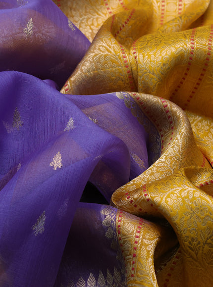 Blue-Yellow Banarasi Kora Saree