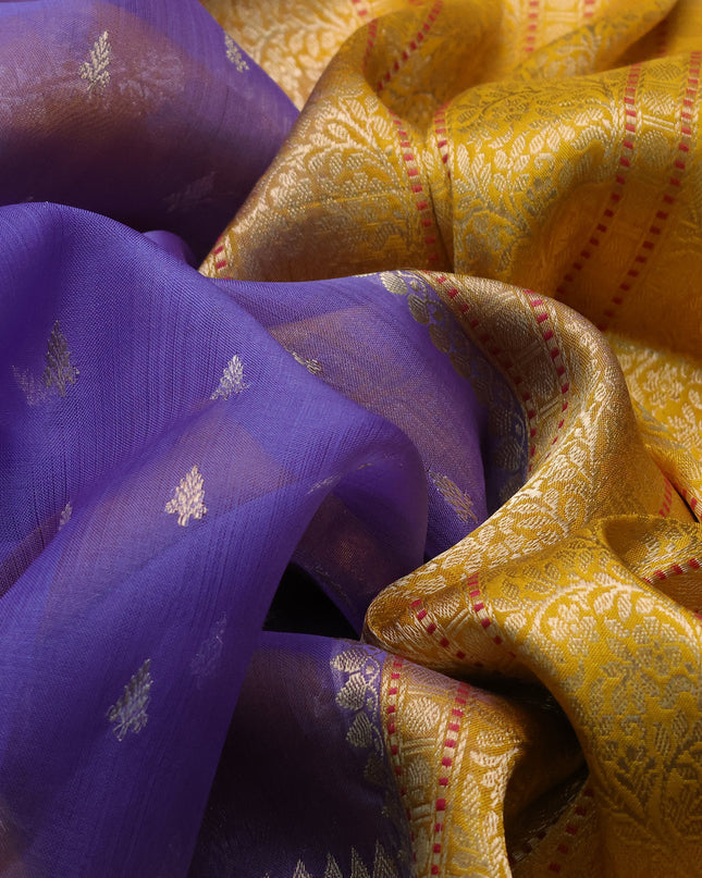 Blue-Yellow Banarasi Kora Saree
