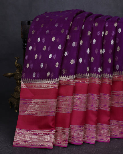 Purple-Red Banarasi Kora Saree