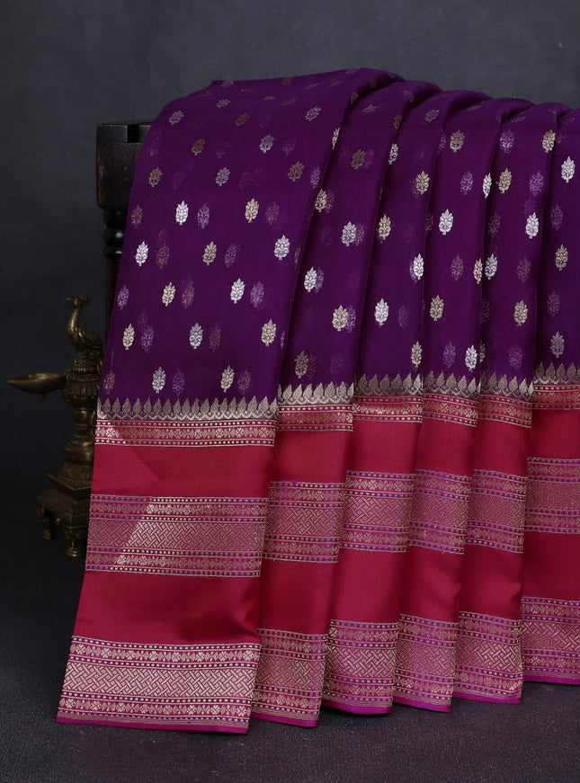 Purple-Red Banarasi Kora Saree