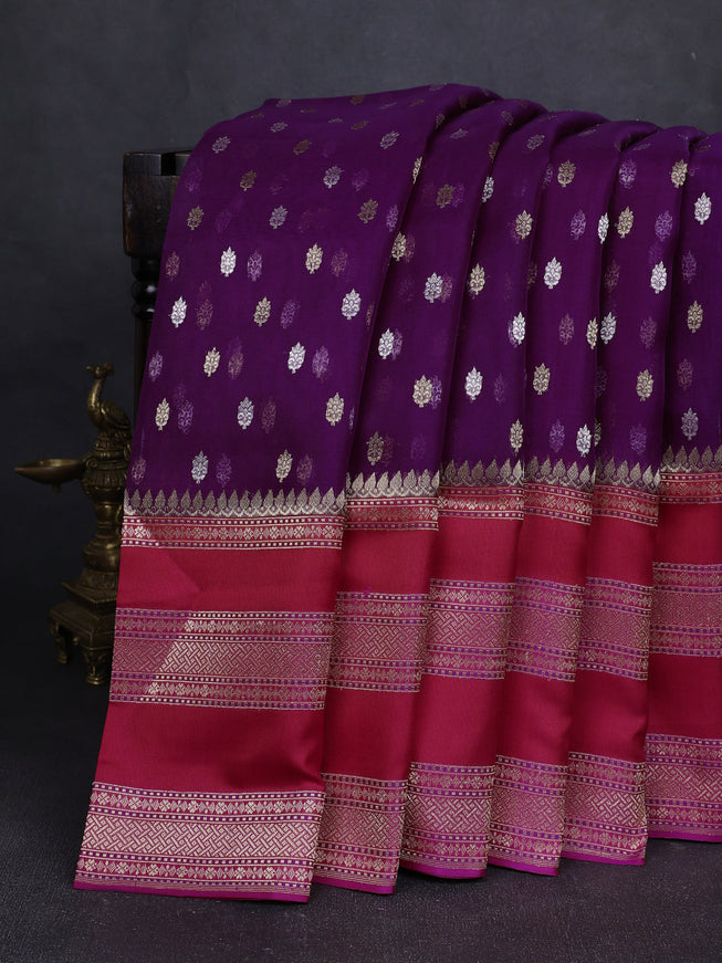 Purple-Red Banarasi Kora Saree