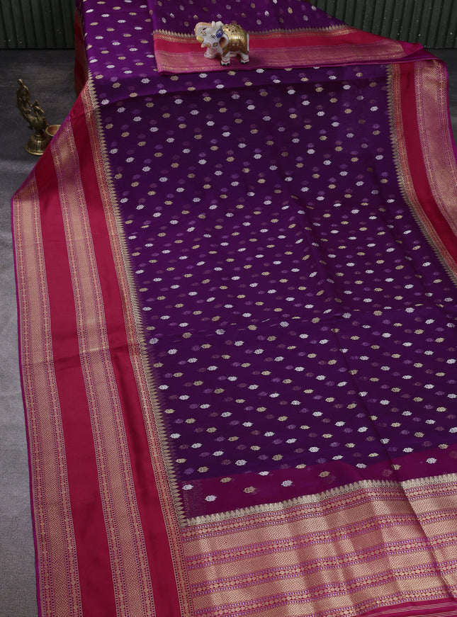 Purple-Red Banarasi Kora Saree