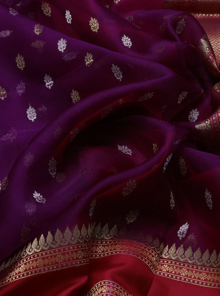 Purple-Red Banarasi Kora Saree