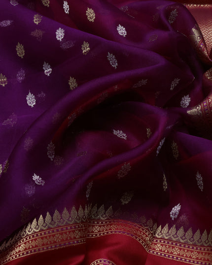 Purple-Red Banarasi Kora Saree