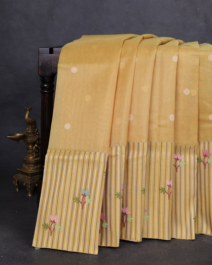 Light Yellow Banarasi Kora Saree
