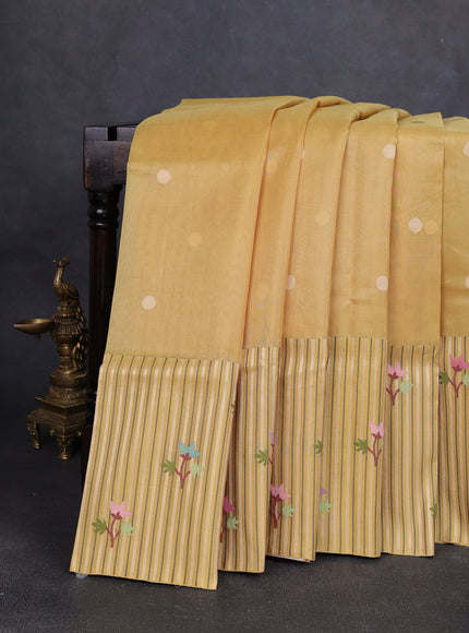 Light Yellow Banarasi Kora Saree