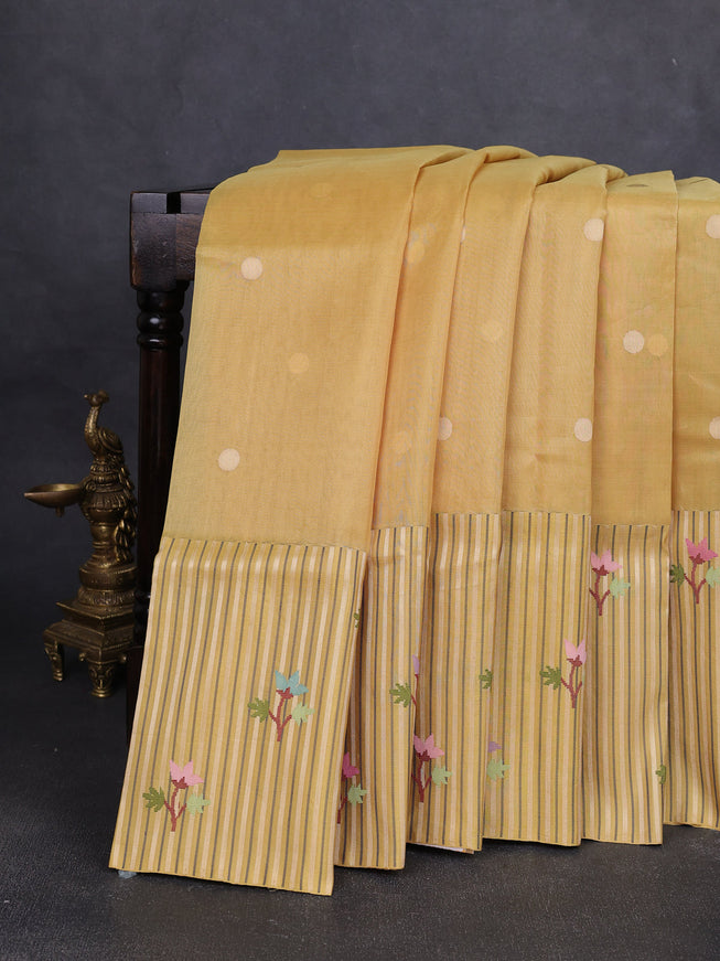Light Yellow Banarasi Kora Saree