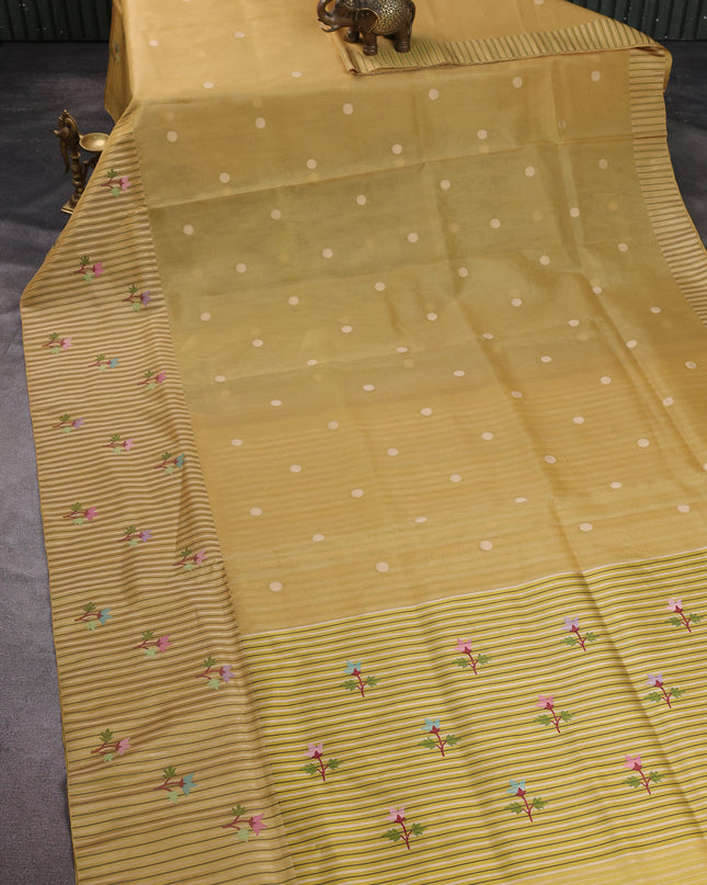Light Yellow Banarasi Kora Saree