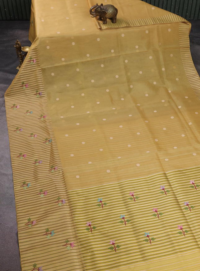 Light Yellow Banarasi Kora Saree