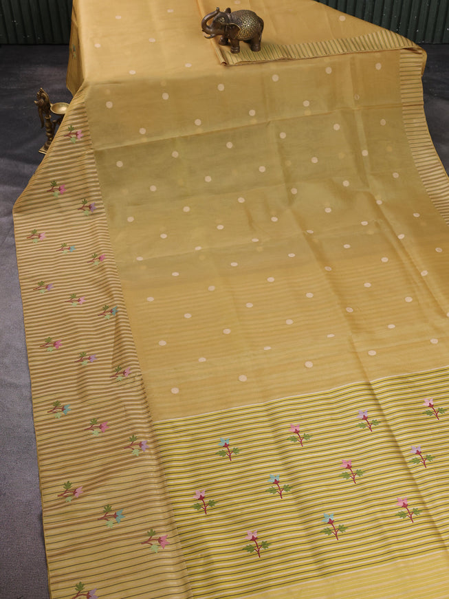 Light Yellow Banarasi Kora Saree