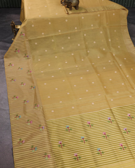 Light Yellow Banarasi Kora Saree