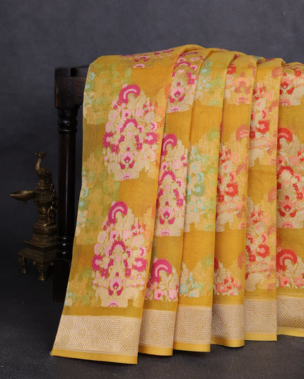 Amber Yellow Banarasi Kora Saree
