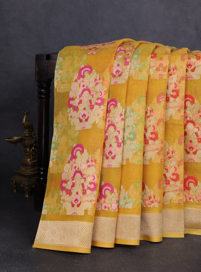 Amber Yellow Banarasi Kora Saree