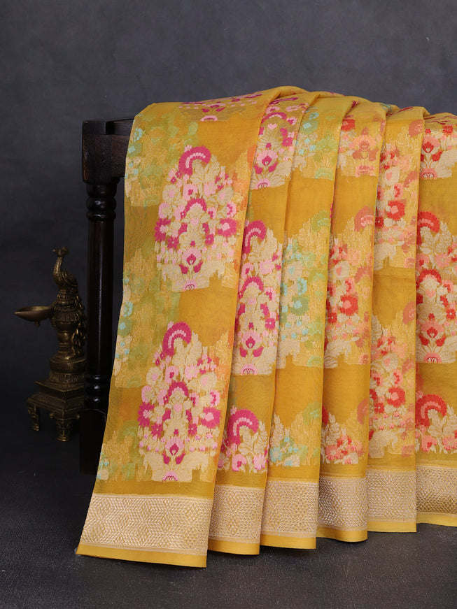 Amber Yellow Banarasi Kora Saree