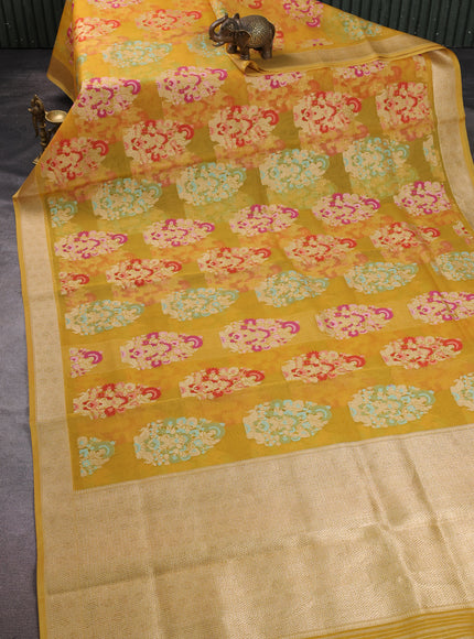 Amber Yellow Banarasi Kora Saree