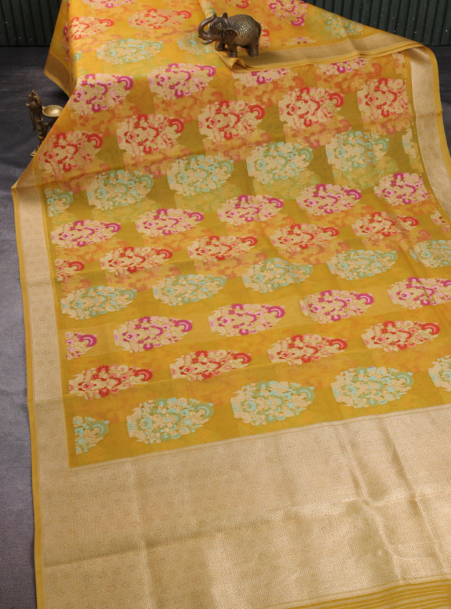 Amber Yellow Banarasi Kora Saree