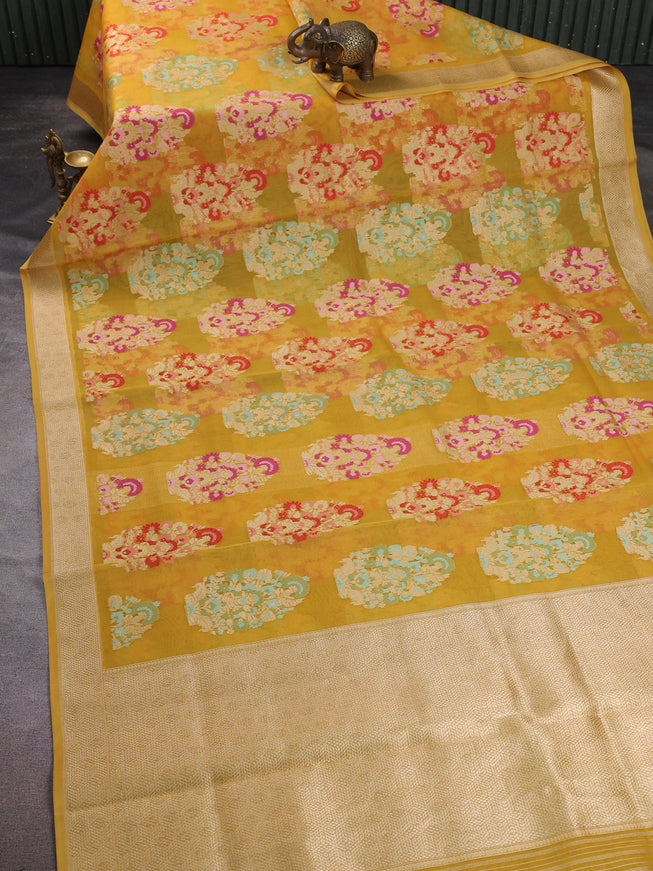 Amber Yellow Banarasi Kora Saree