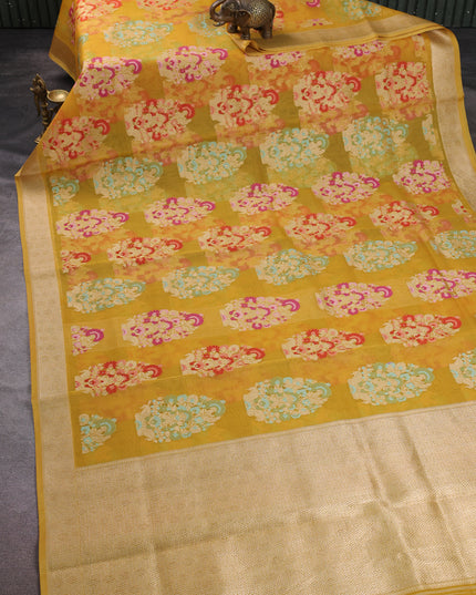 Amber Yellow Banarasi Kora Saree